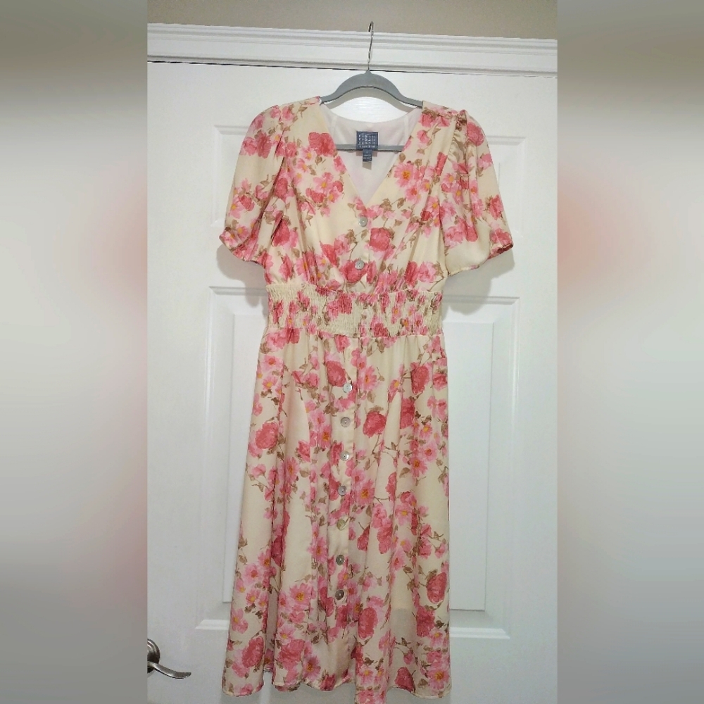 Rabbit Rabbit Rabbit Floral Midi Dress - Pink and Cream